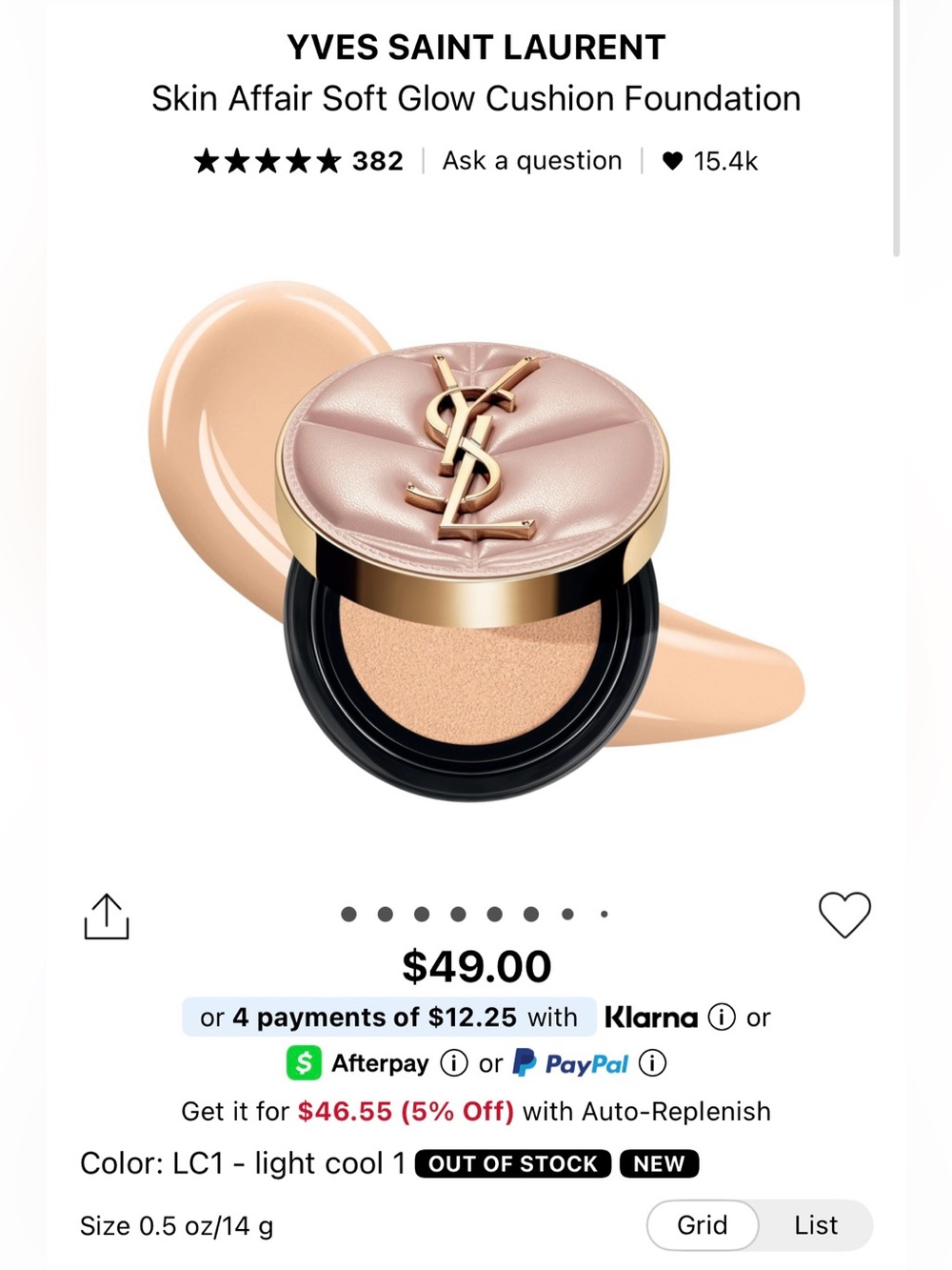 YSL Yves Saint Laurent Soft Glow Cushion Foundation - Color: LC1 - light cool 1